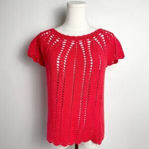 Vintage Crochet Sweater Top XS Handmade Cottage Boho Italian Summer Tomato Girl